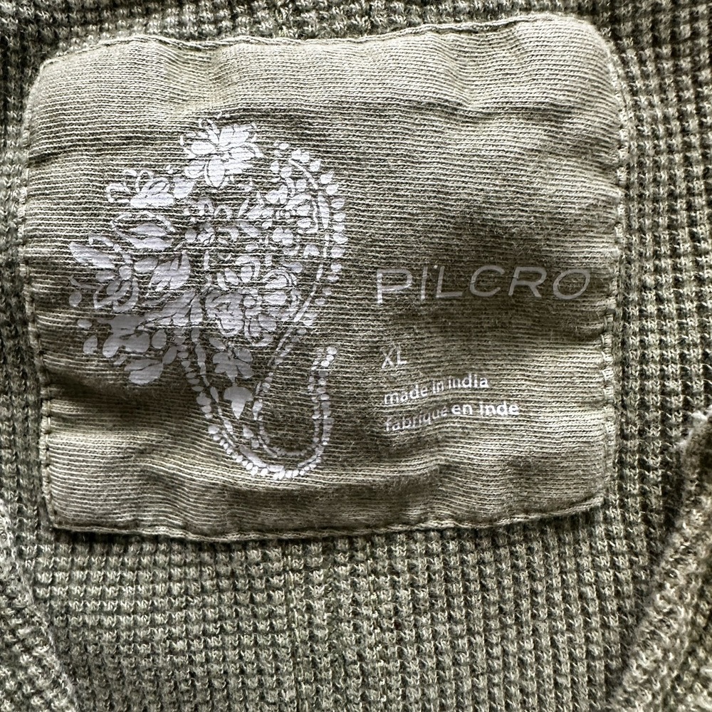 Pilcro Anthropologie Sage Green Waffle Knit Thermal Top XL Split Neck Raw Hem - Picture 4 of 8
